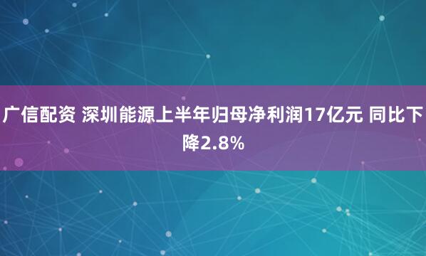 广信配资 深圳能源上半年归母净利润17亿元 同比下降2.8%