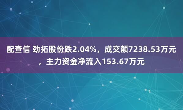 配查信 劲拓股份跌2.04%，成交额7238.53万元，主力资金净流入153.67万元